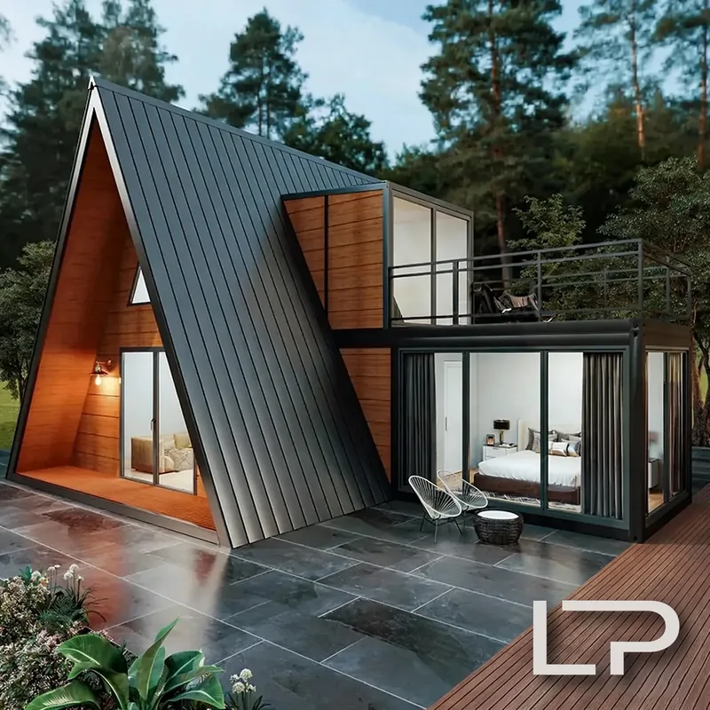 Casa modular contemporânea com estrutura em madeira e metal