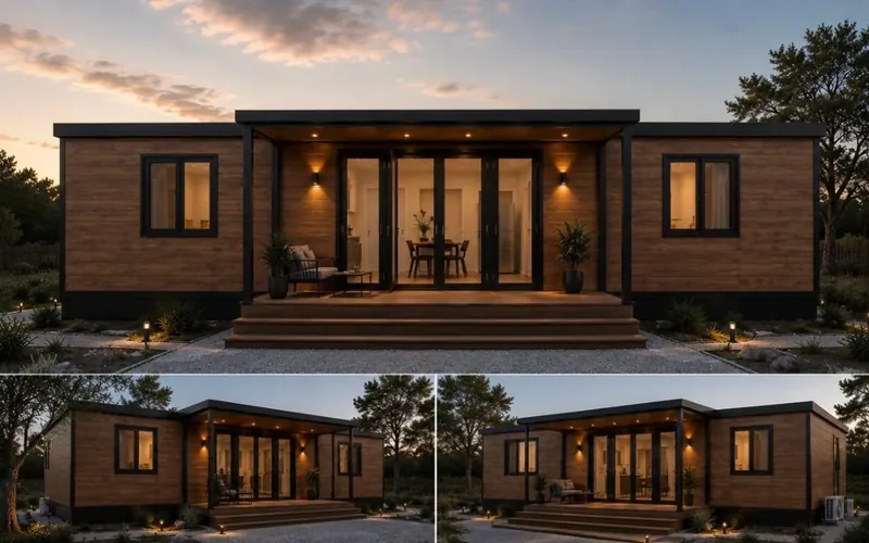 Exterior de uma casa modular de linhas contemporâneas